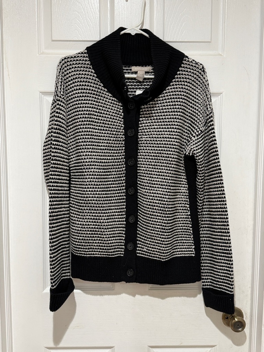 Banana Republic Black and White Shawl Collar Button Cardigan